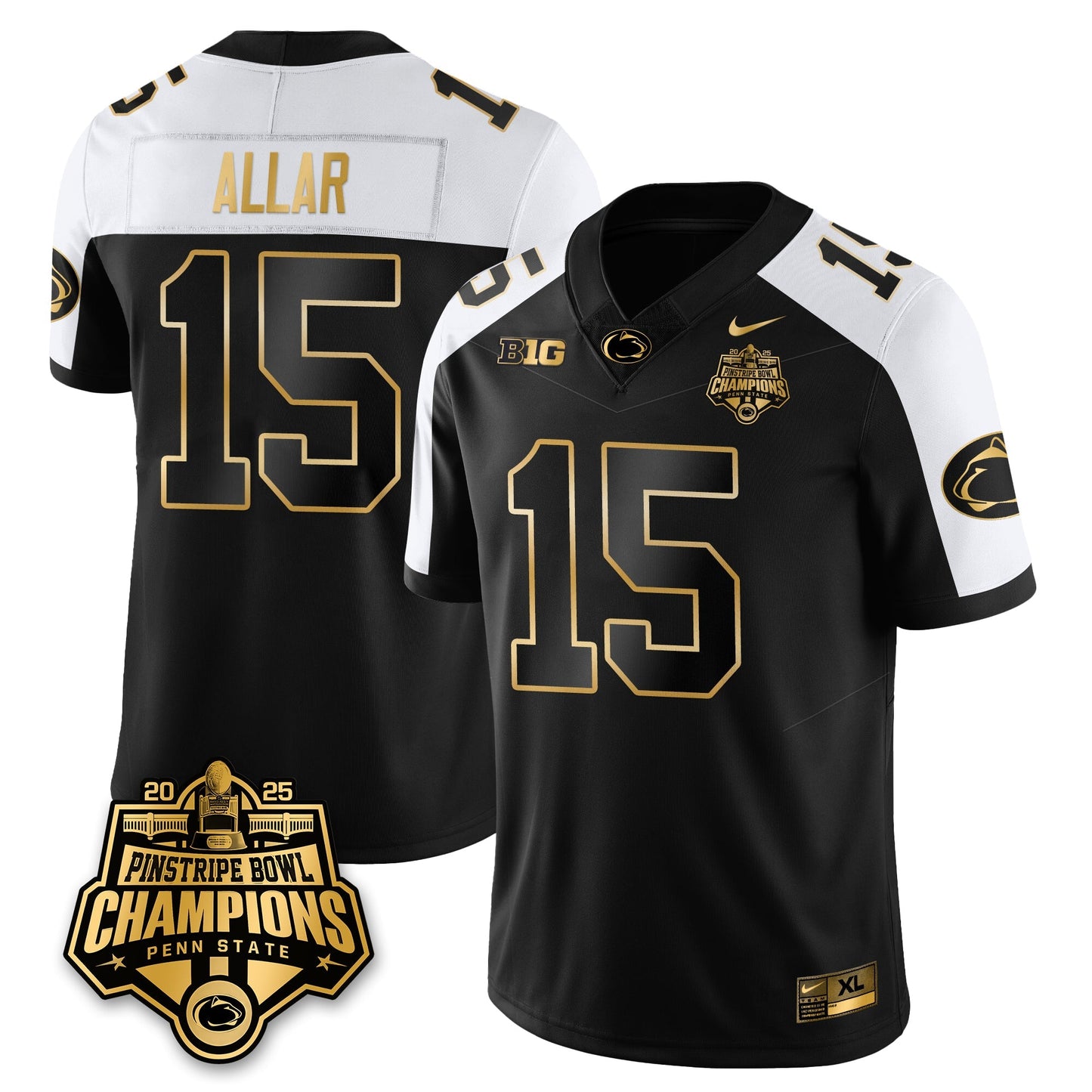 PSU Football 2025 Pinstripe Bowl Champions Gold Jersey - All Stitched