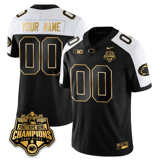 Custom PSU Football 2025 Pinstripe Bowl Champions Gold Jersey - Stitched