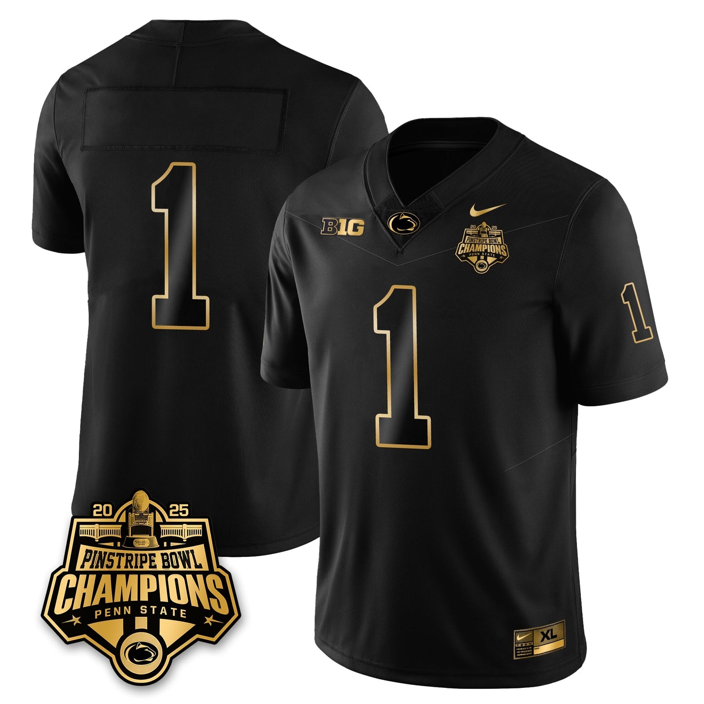 PSU Football 2025 Pinstripe Bowl Champions Gold Jersey - All Stitched