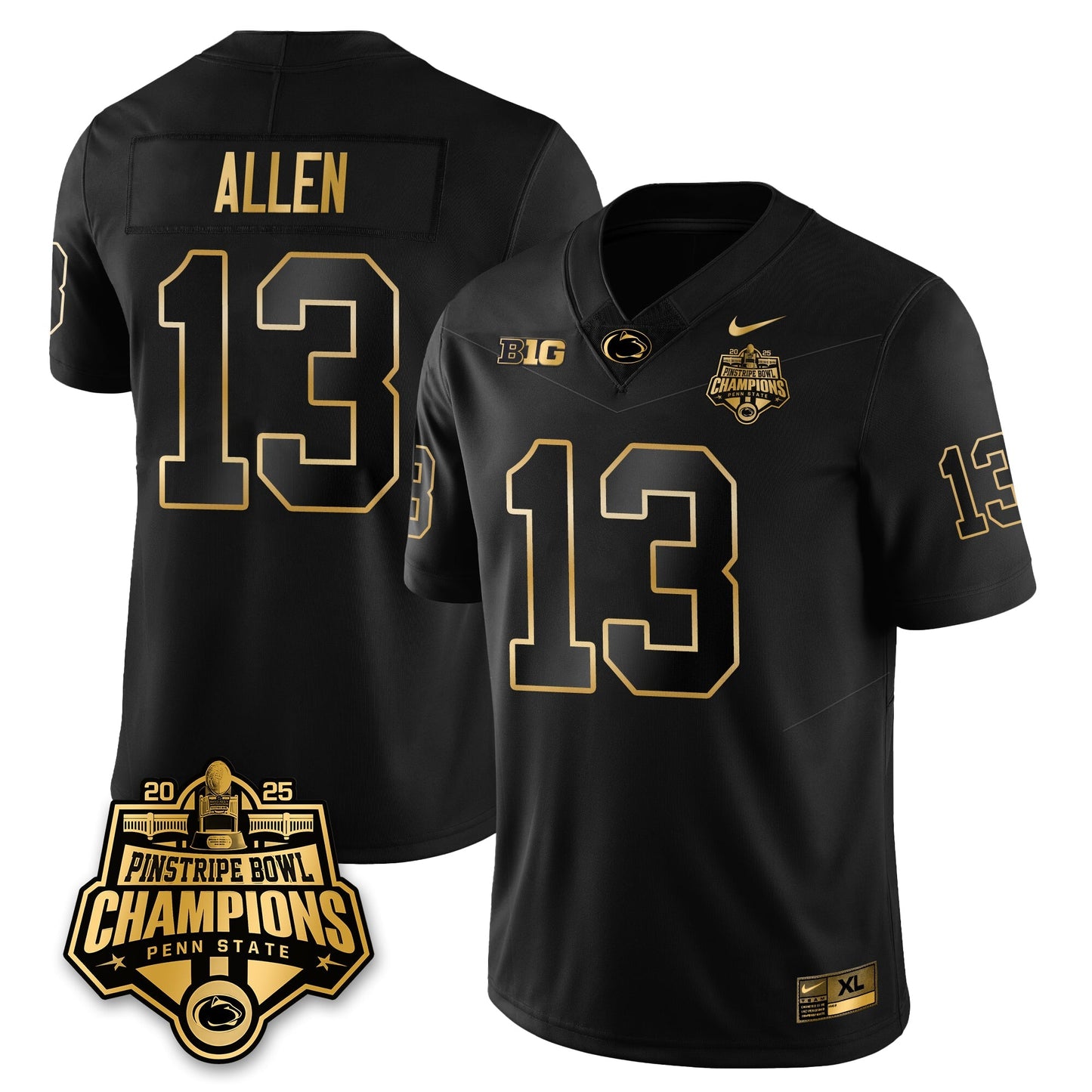 PSU Football 2025 Pinstripe Bowl Champions Gold Jersey - All Stitched