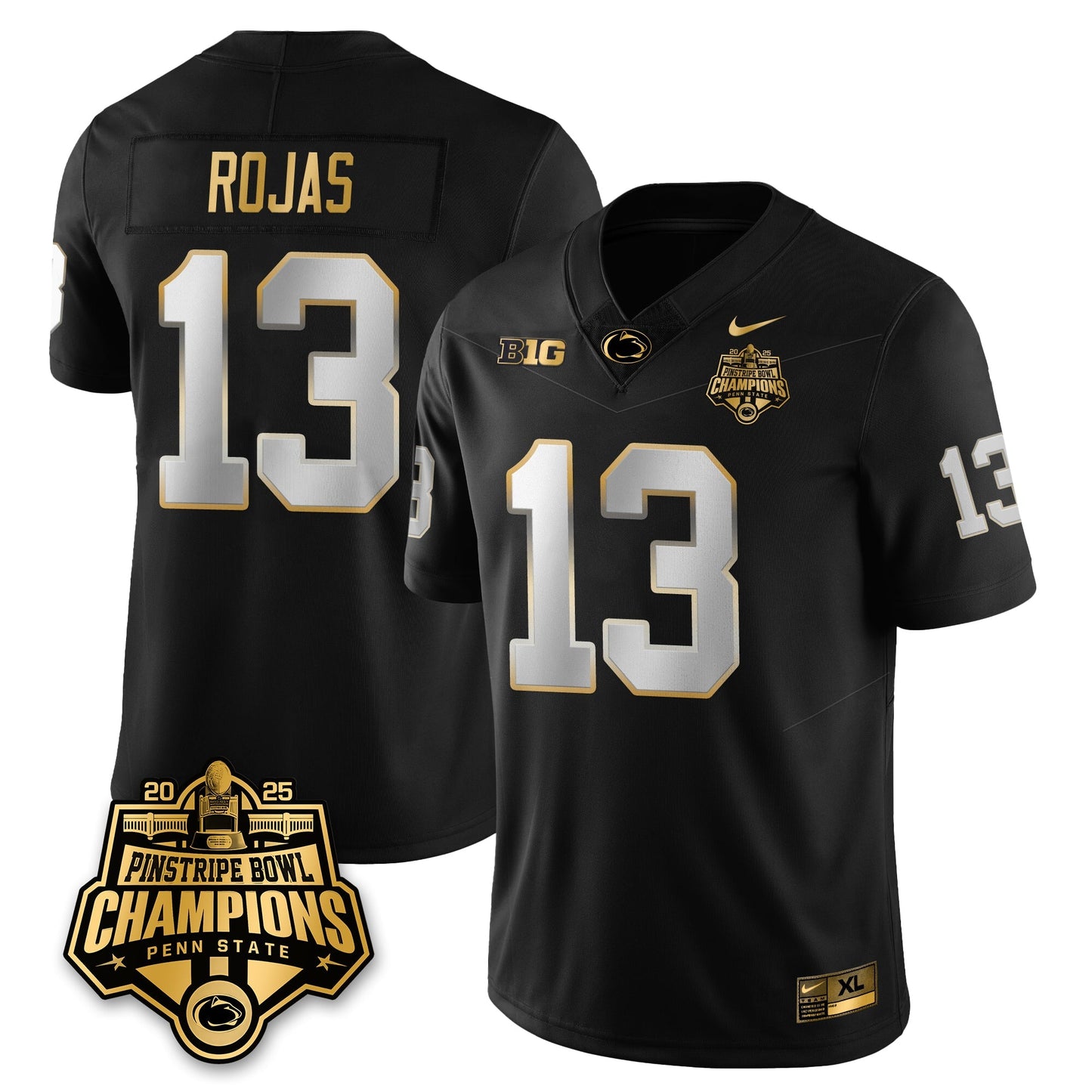 PSU Football 2025 Pinstripe Bowl Champions Gold Jersey - All Stitched