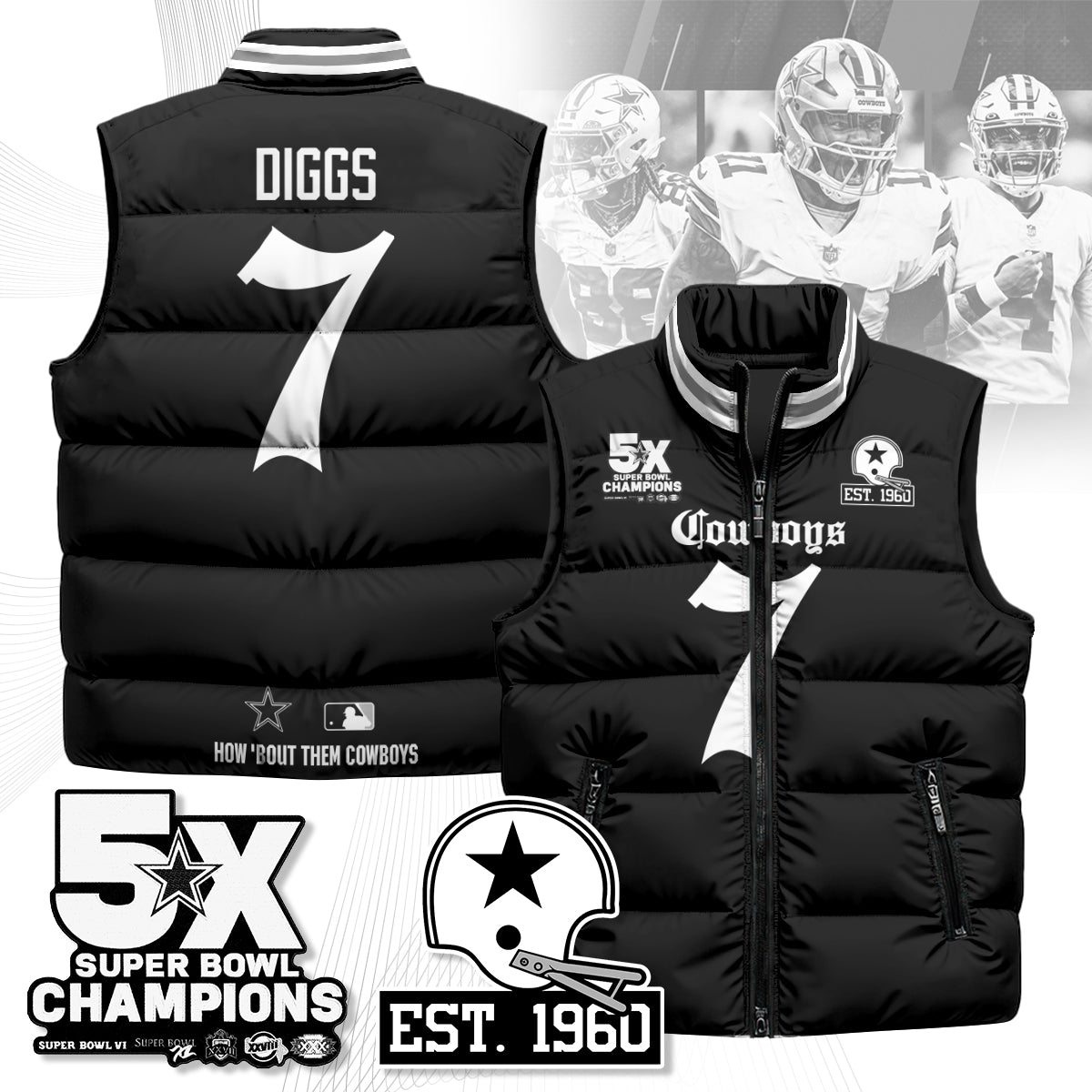 DAL Gothic 5-Time Champions Unisex Puffer Vest