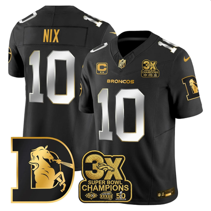 DEN 3x Champions Patch Throwback Gold Vapor Limited Jersey - Stitched