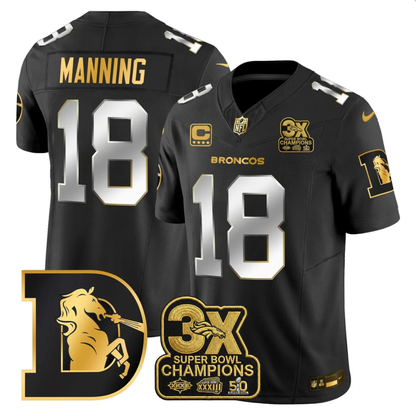 DEN 3x Champions Patch Throwback Gold Vapor Limited Jersey - Stitched