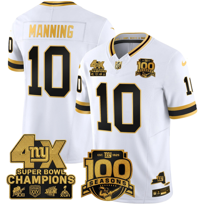 New York Giants 4X Champions & 100th Season Patch Vapor Limited Jersey - All Stitched