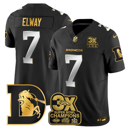 DEN 3x Champions Patch Throwback Gold Vapor Limited Jersey - Stitched
