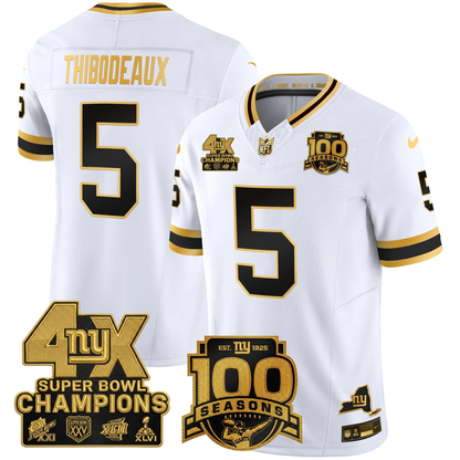 New York Giants 4X Champions & 100th Season Patch Vapor Limited Jersey - All Stitched