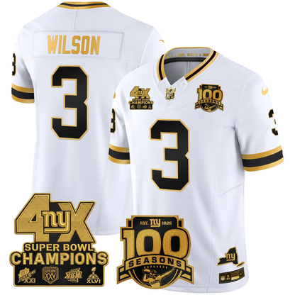 New York Giants 4X Champions & 100th Season Patch Vapor Limited Jersey - All Stitched