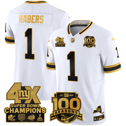 New York Giants 4X Champions & 100th Season Patch Vapor Limited Jersey - All Stitched