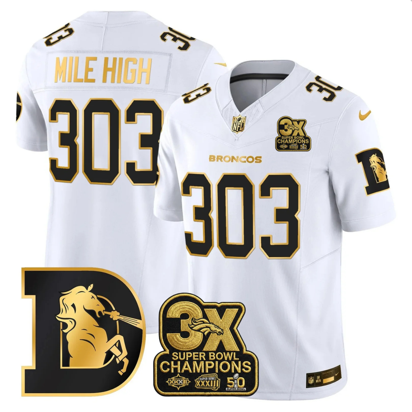 DEN 3x Champions Patch Throwback Gold Vapor Limited Jersey - Stitched