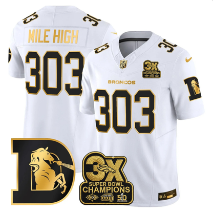 DEN 3x Champions Patch Throwback Gold Vapor Limited Jersey - Stitched