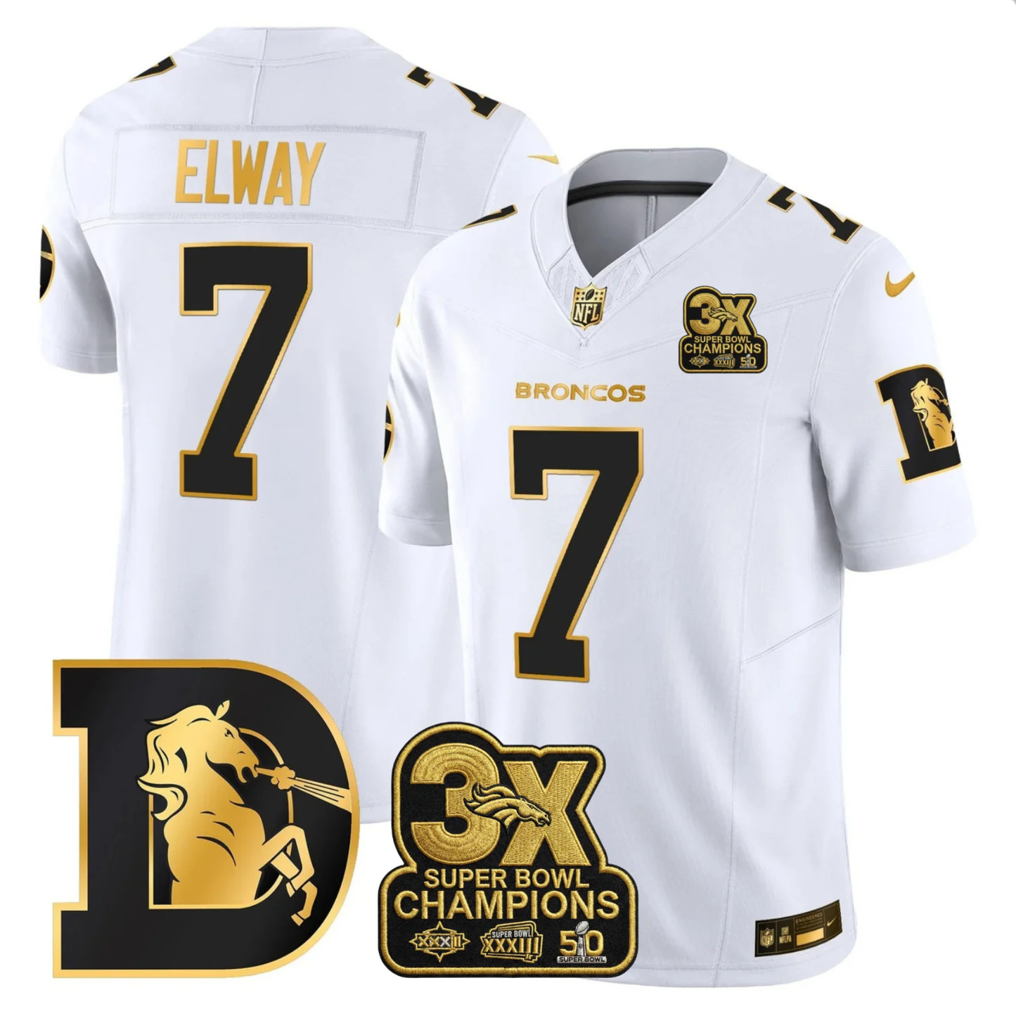 DEN 3x Champions Patch Throwback Gold Vapor Limited Jersey - Stitched