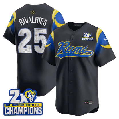 LAR Rivalry 2X Champions Patch Baseball Jersey - Stitched
