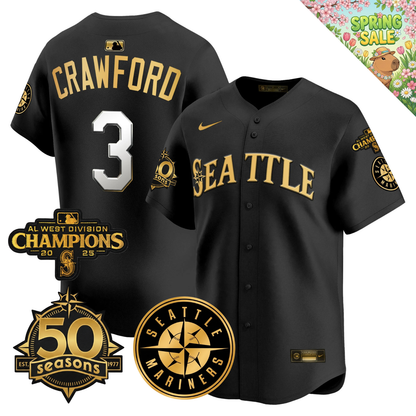 SEA Vapor Limited Gold Jersey - 50th Anniversary & 2025 AL West Champs Patch - All Stitched