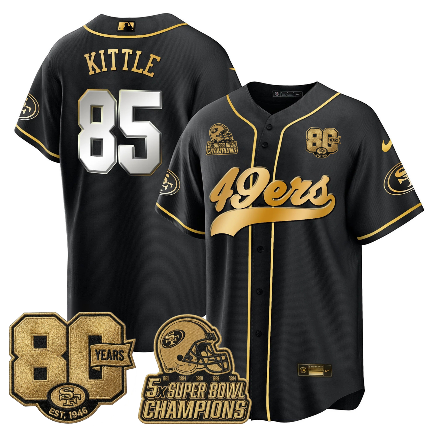 SF 80 Years & 5X Champs Vapor Baseball Jersey - Stitched