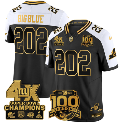 New York Giants 4X Champions & 100th Season Patch Vapor Limited Jersey - All Stitched