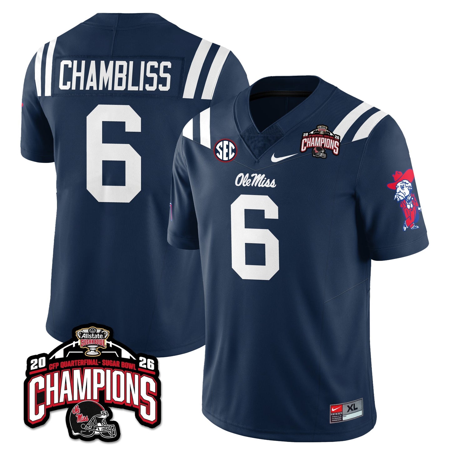 Ole Miss Football Vapor Limited Jersey - Allstate Sugar Bowl Champions - All Stitched