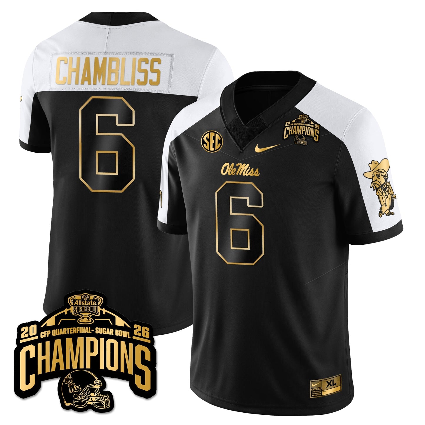 Ole Miss Football Vapor Limited Gold Jersey - Allstate Sugar Bowl Champions - All Stitched