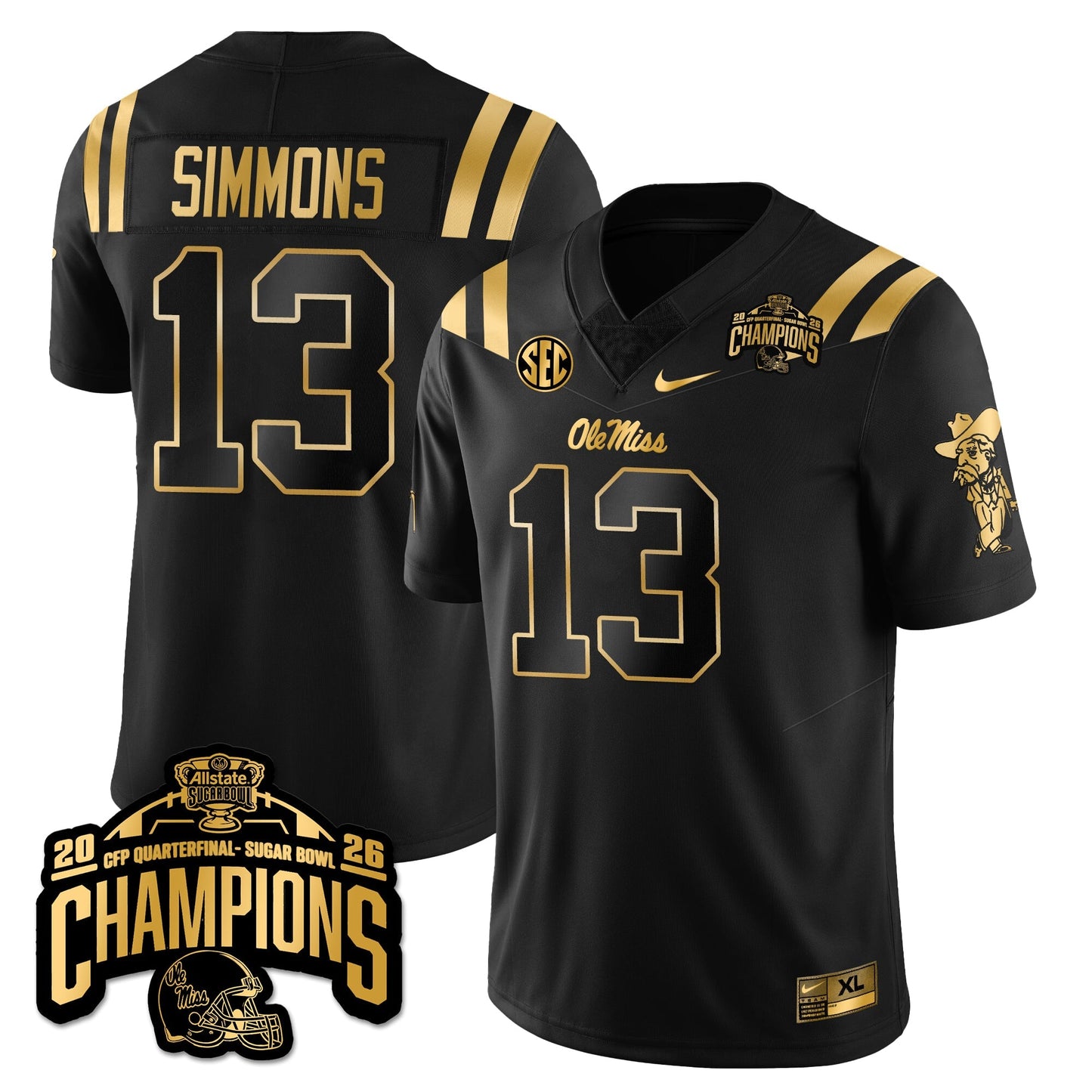 Ole Miss Football Vapor Limited Gold Jersey - Allstate Sugar Bowl Champions - All Stitched