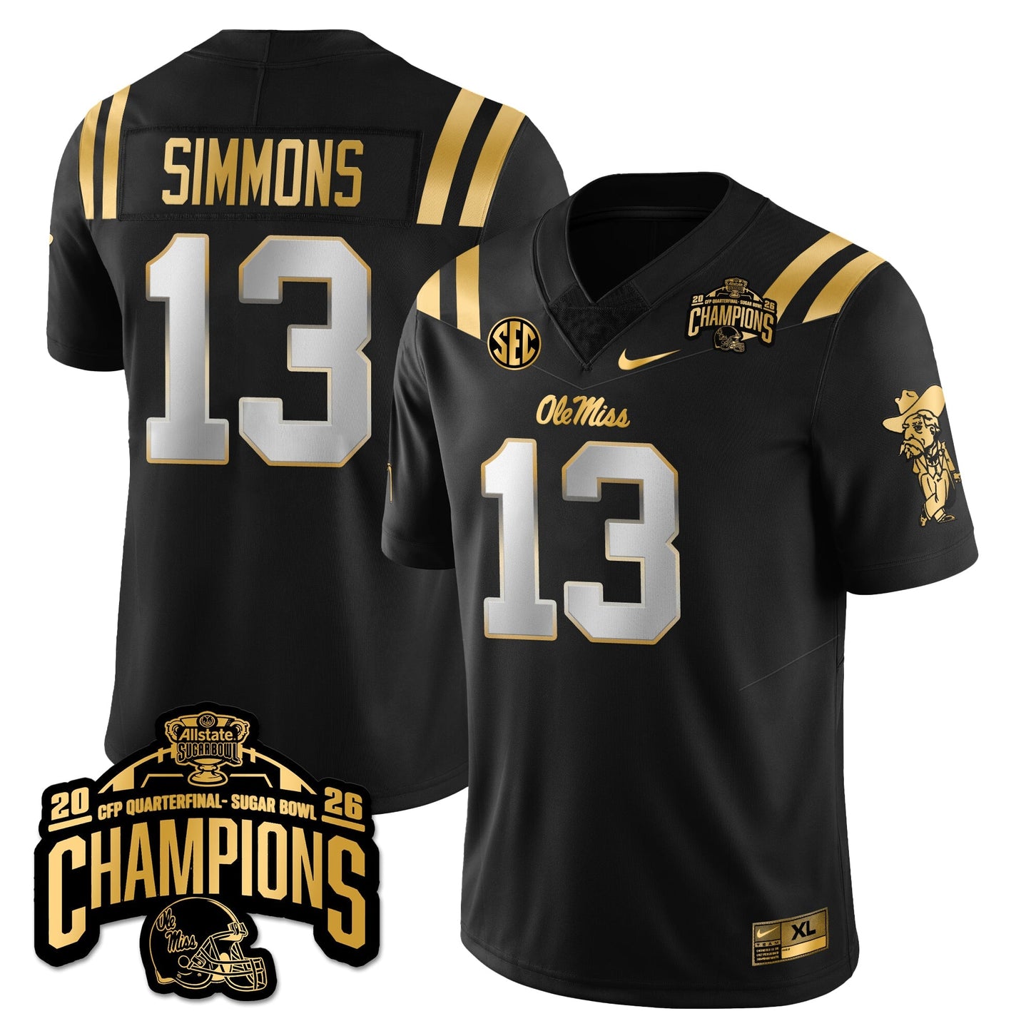 Ole Miss Football Vapor Limited Gold Jersey - Allstate Sugar Bowl Champions - All Stitched