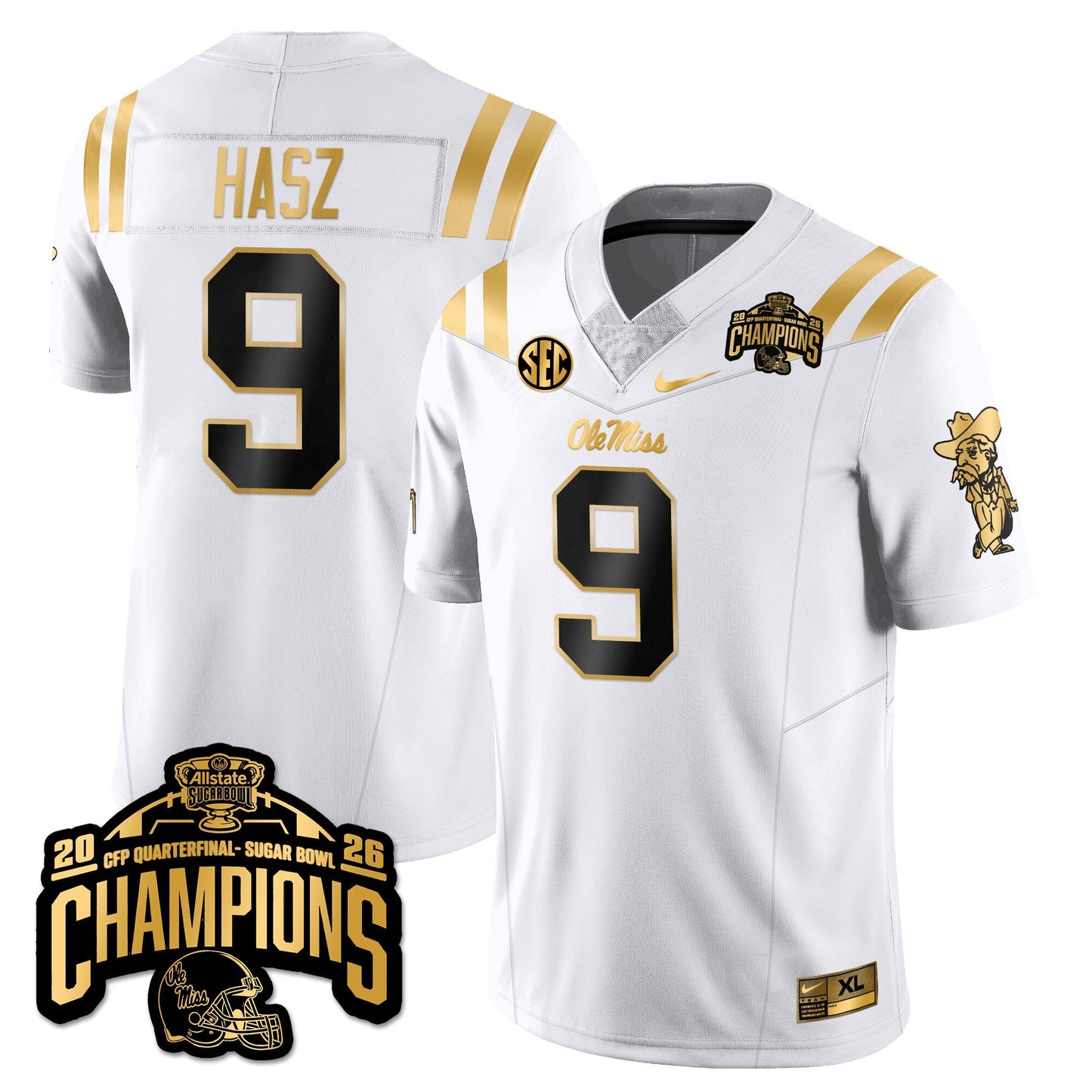 Ole Miss Football Vapor Limited Gold Jersey - Allstate Sugar Bowl Champions - All Stitched