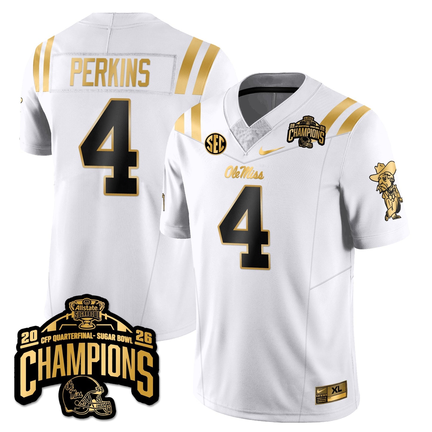 Ole Miss Football Vapor Limited Gold Jersey - Allstate Sugar Bowl Champions - All Stitched