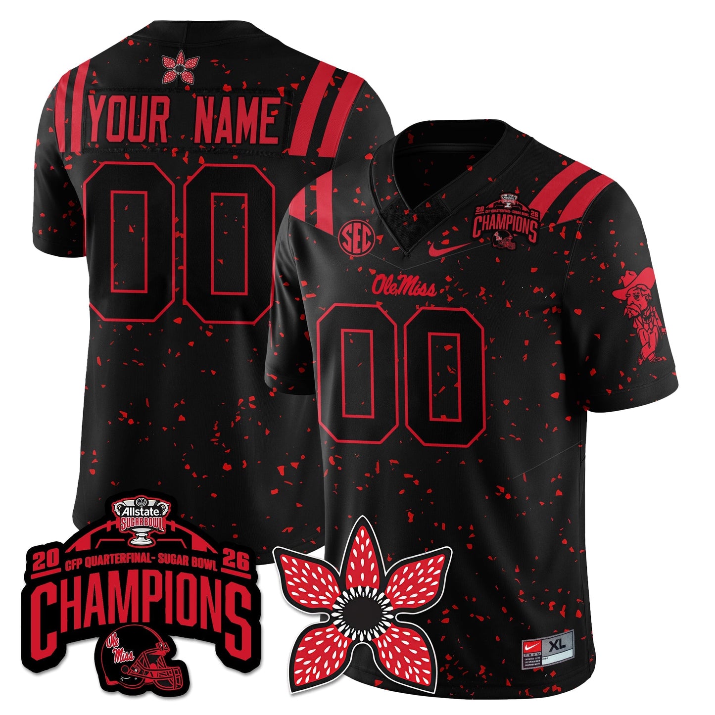 Ole Miss Football Stranger Things Vapor Limited Custom Jersey - Allstate Sugar Bowl Champions - All Stitched