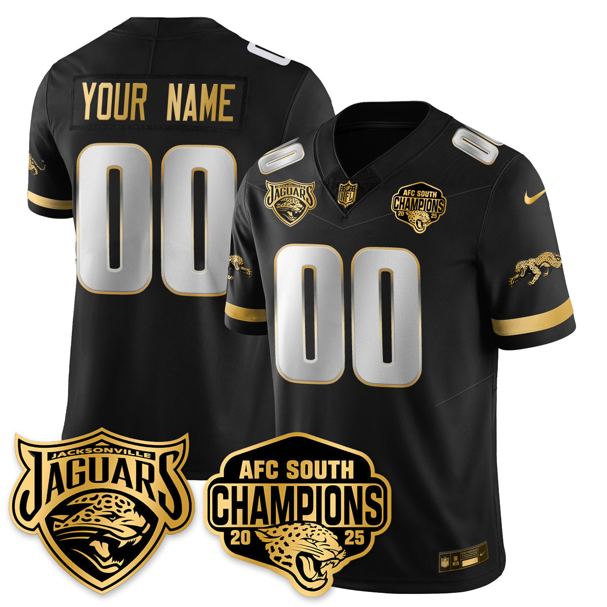 Custom DET AFC South Division Champions Vapor Limited Gold Jersey - All Stitched