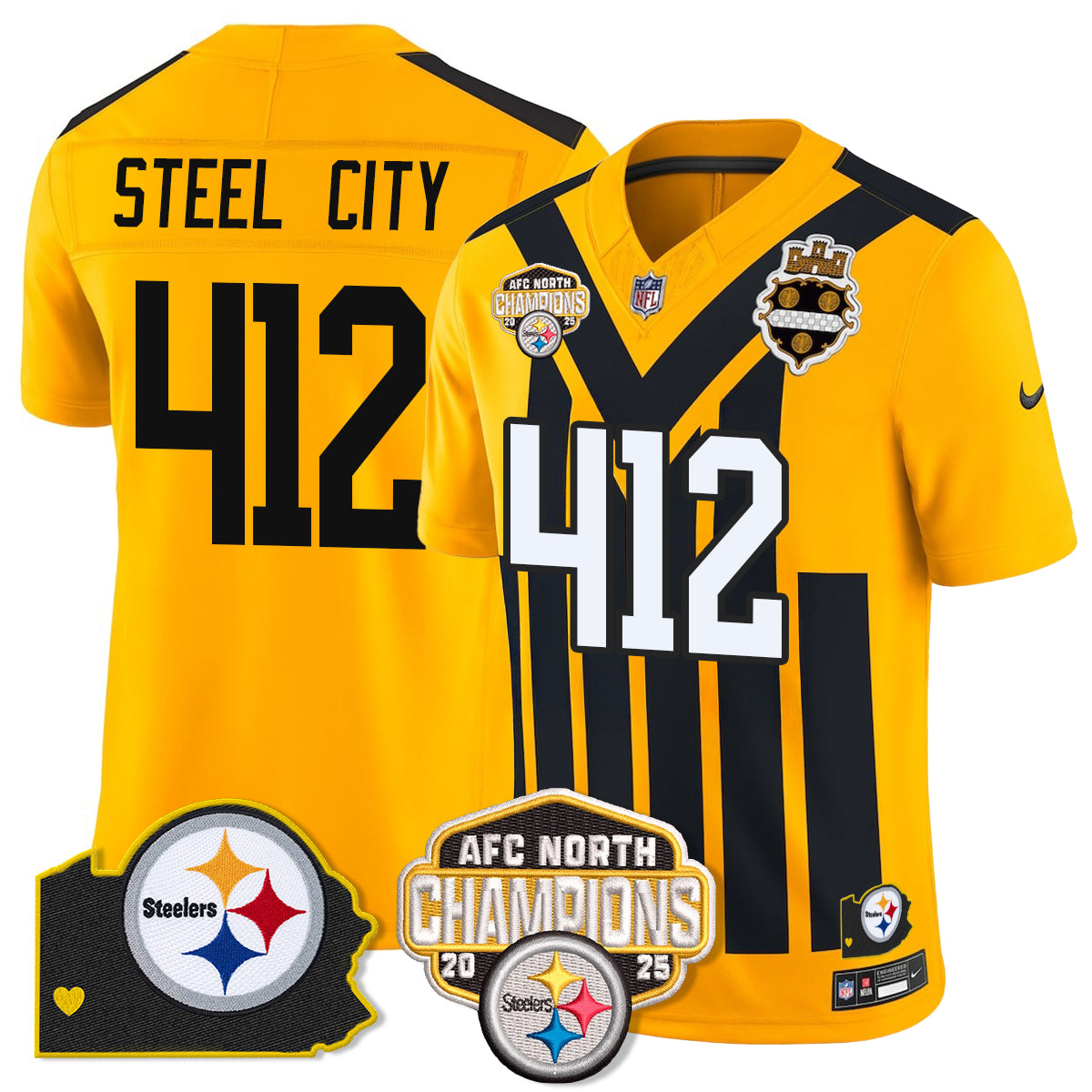 PIT AFC North Division Champions Vapor Limited Gold Jersey N2 - All Stitched