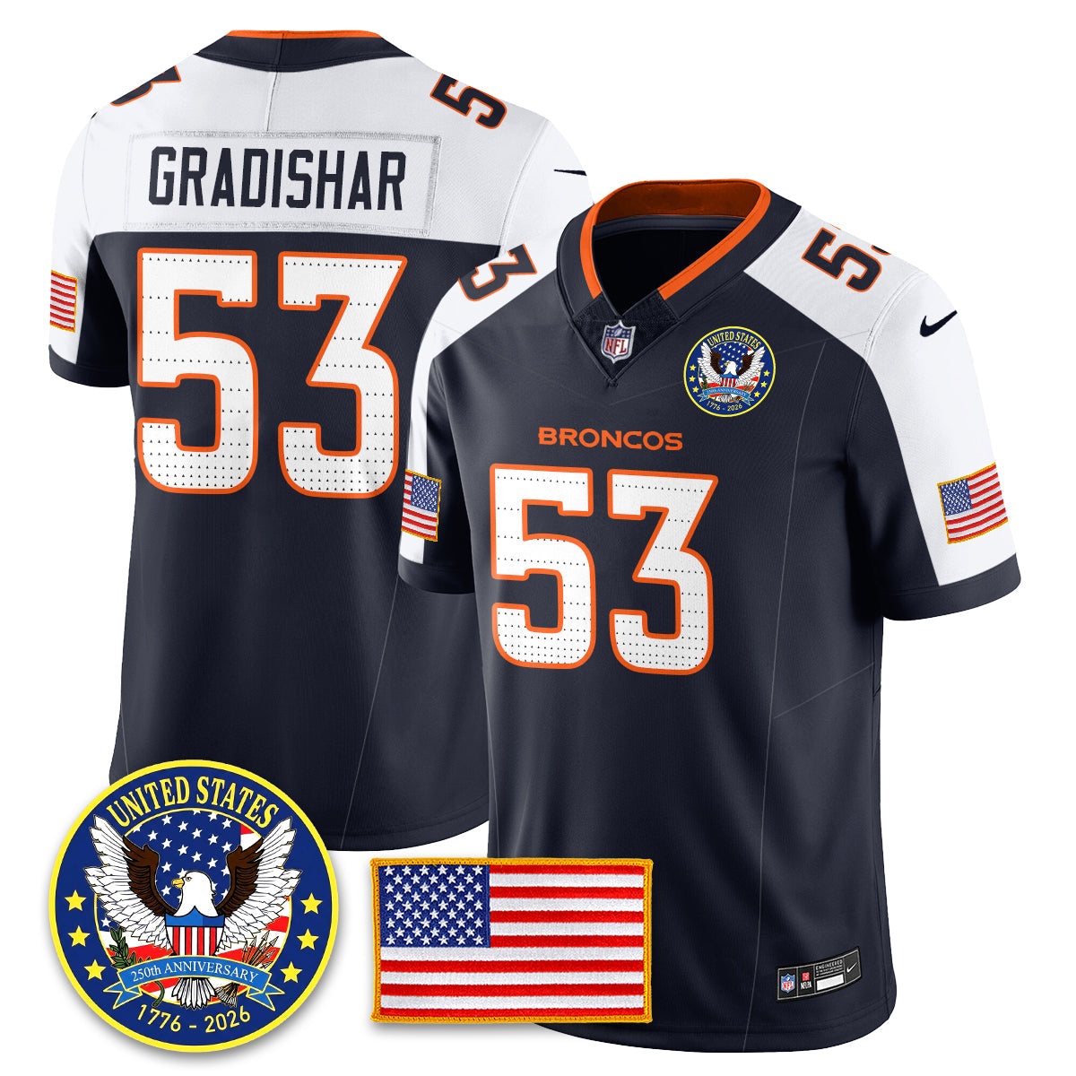 Denver Broncos "United States 250th Anniversary Patch" Vapor Limited Jersey - All Stitched