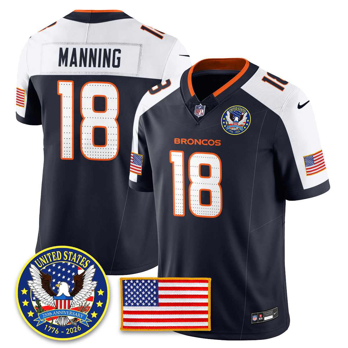 Denver Broncos "United States 250th Anniversary Patch" Vapor Limited Jersey - All Stitched