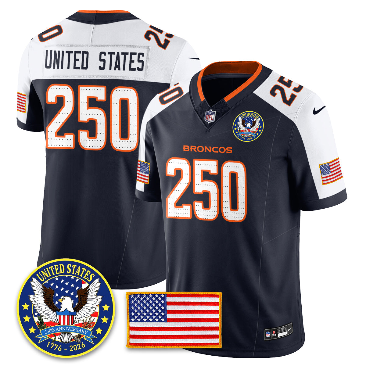 Denver Broncos "United States 250th Anniversary Patch" Vapor Limited Jersey - All Stitched