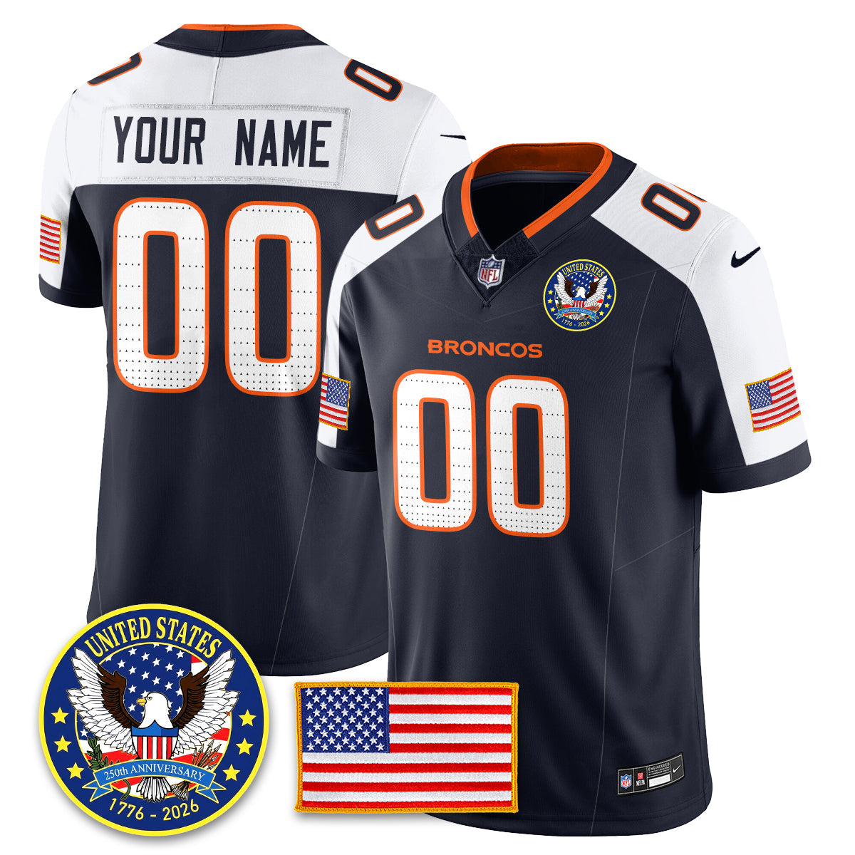Denver Broncos "United States 250th Anniversary Patch" Vapor Limited Jersey - All Stitched