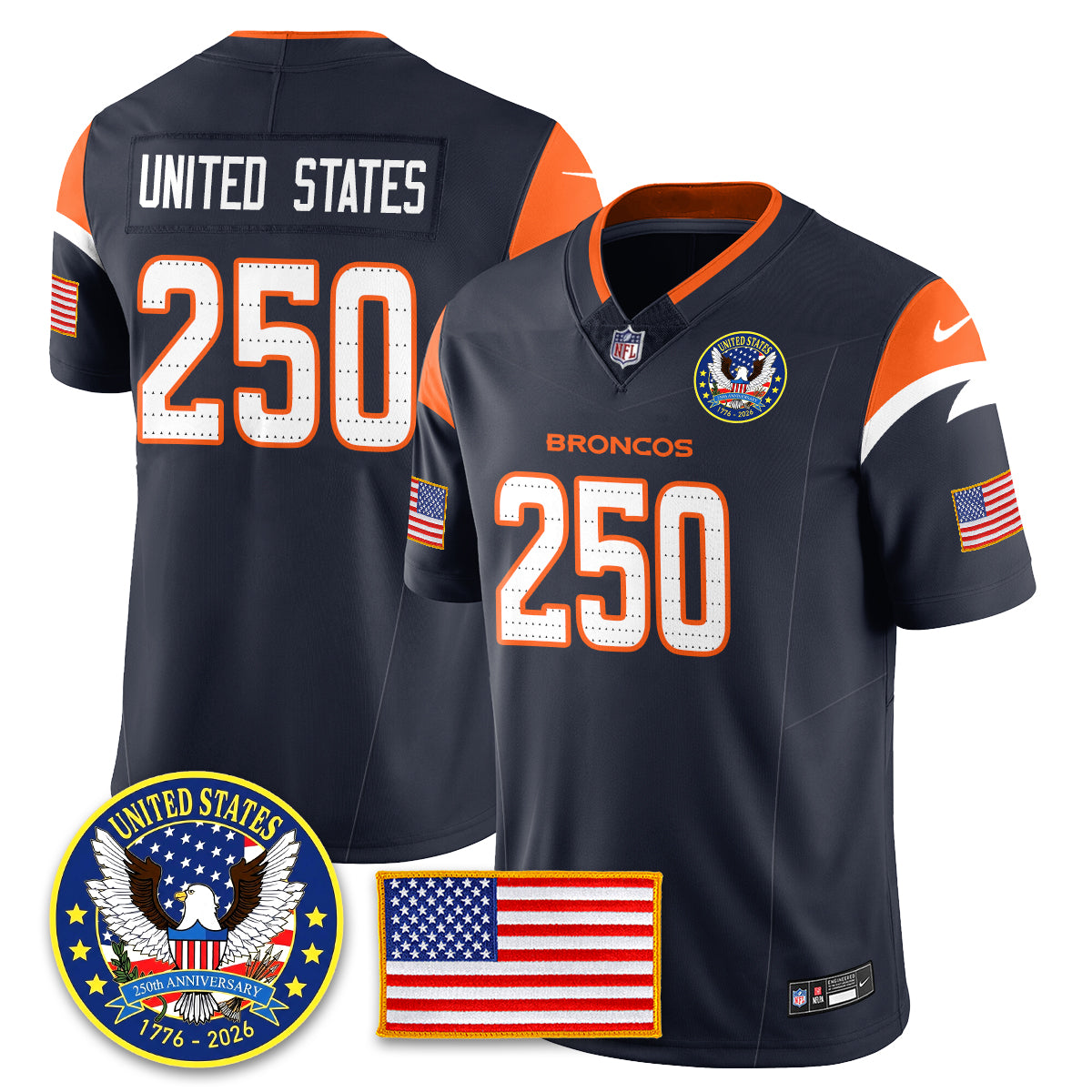 Denver Broncos "United States 250th Anniversary Patch" Vapor Limited Jersey - All Stitched