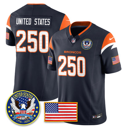 Denver Broncos "United States 250th Anniversary Patch" Vapor Limited Jersey - All Stitched