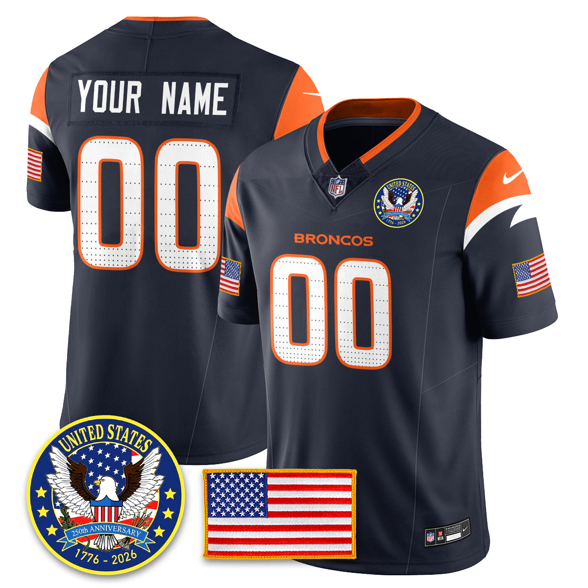 Custom DEN "United States 250th Anniversary Patch" Vapor Limited Jersey - All Stitched