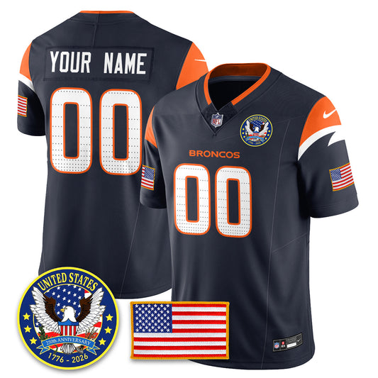 Custom Denver Broncos "United States 250th Anniversary Patch" Vapor Limited Jersey - All Stitched