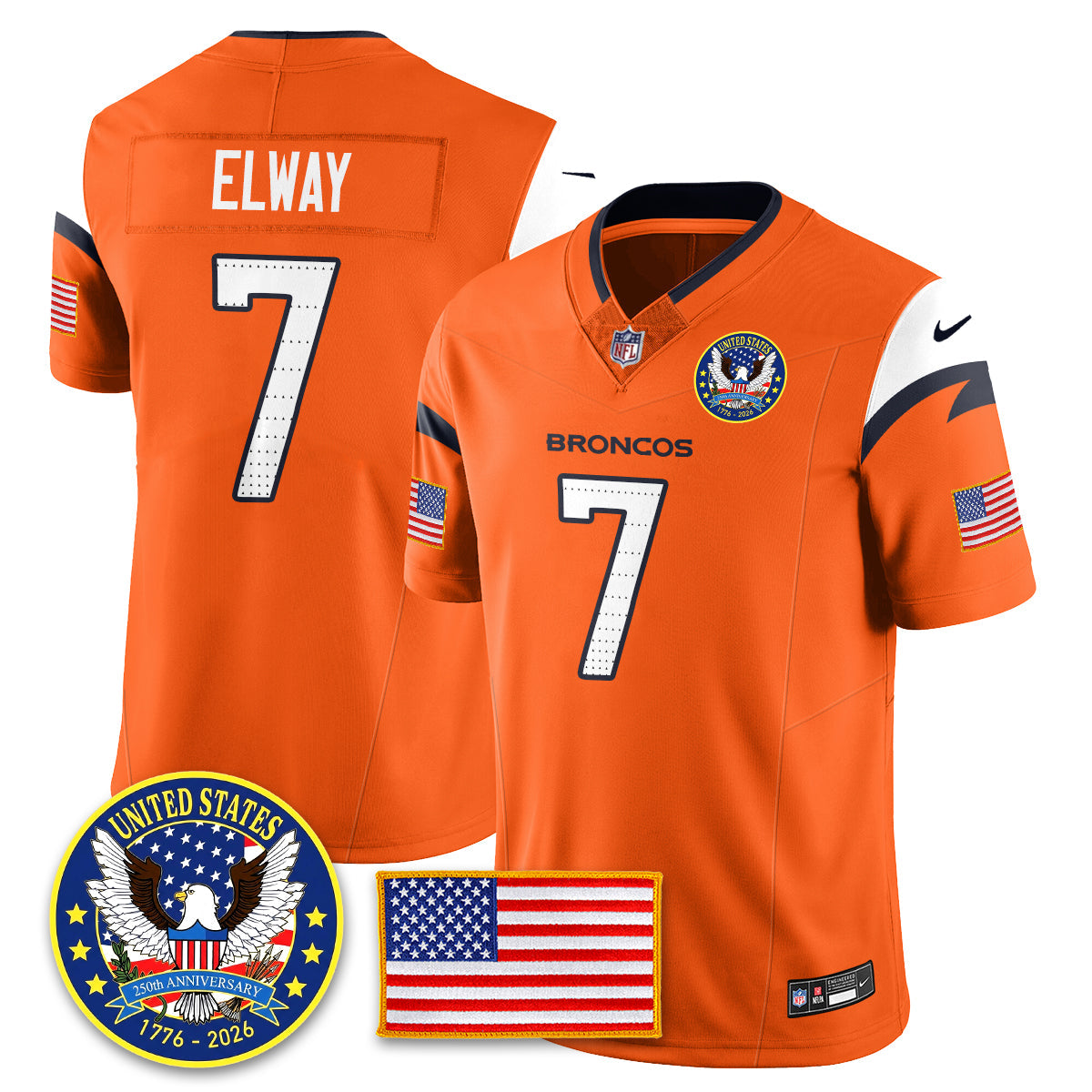 Denver Broncos "United States 250th Anniversary Patch" Vapor Limited Jersey - All Stitched
