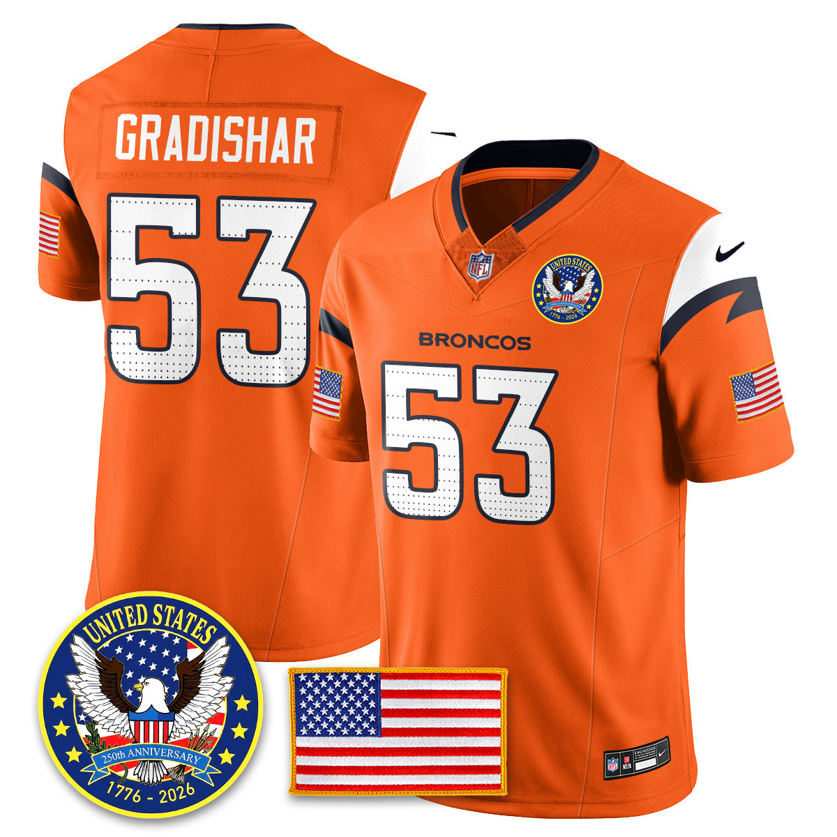Denver Broncos "United States 250th Anniversary Patch" Vapor Limited Jersey - All Stitched