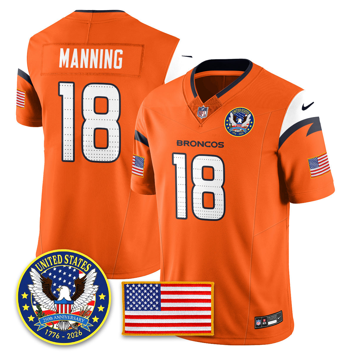Denver Broncos "United States 250th Anniversary Patch" Vapor Limited Jersey - All Stitched