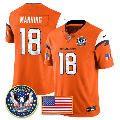 Denver Broncos "United States 250th Anniversary Patch" Vapor Limited Jersey - All Stitched