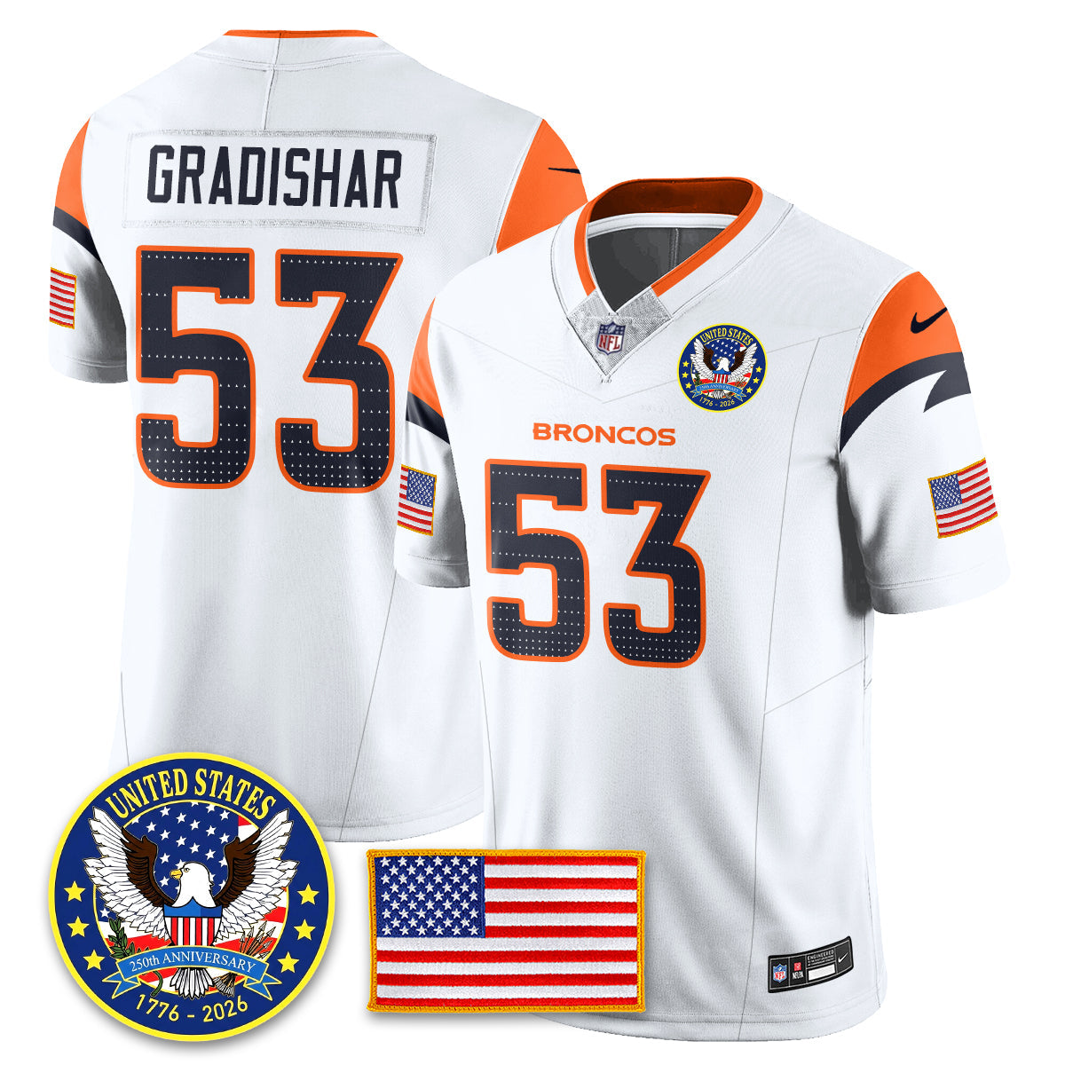 Denver Broncos "United States 250th Anniversary Patch" Vapor Limited Jersey - All Stitched