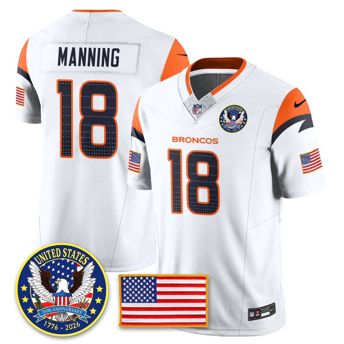 Denver Broncos "United States 250th Anniversary Patch" Vapor Limited Jersey - All Stitched
