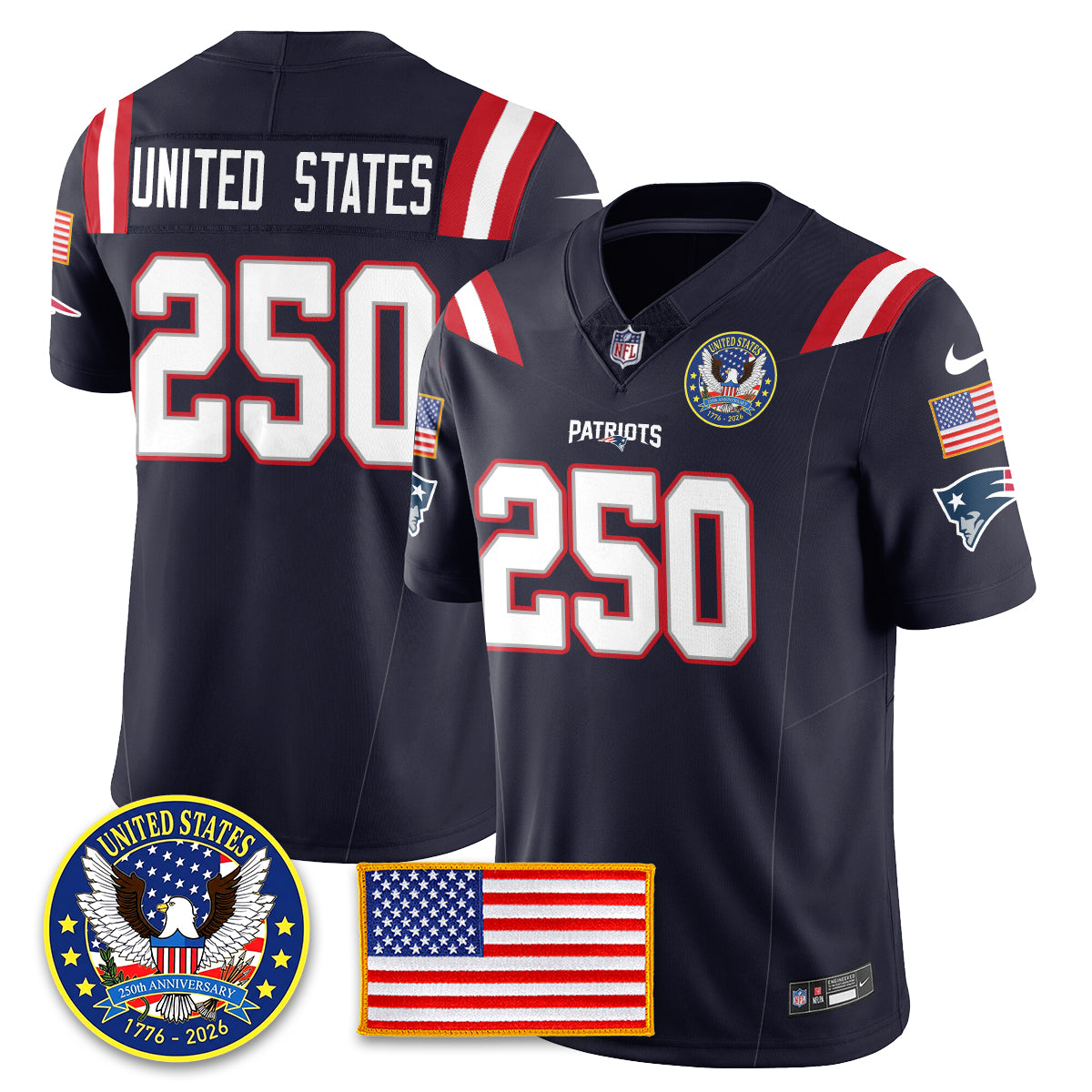 NE "United States 250th Anniversary Patch" Vapor Limited Jersey - All Stitched
