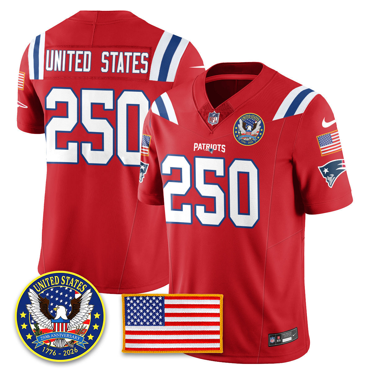 NE "United States 250th Anniversary Patch" Vapor Limited Jersey - All Stitched