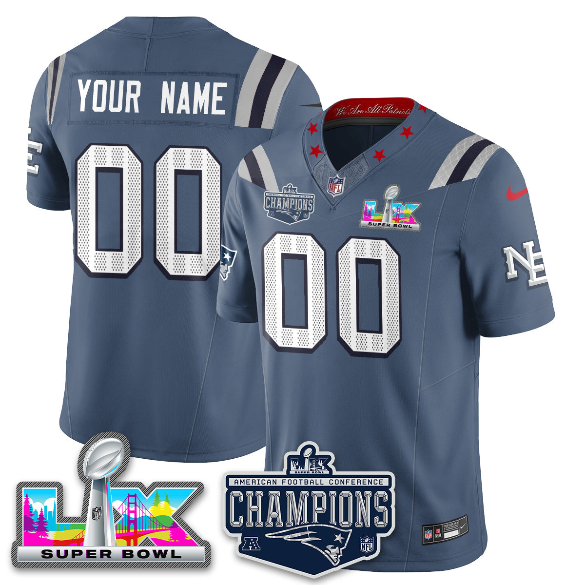 NE 2025 AFC Champions Vapor Limited Custom Jersey - All Stitched