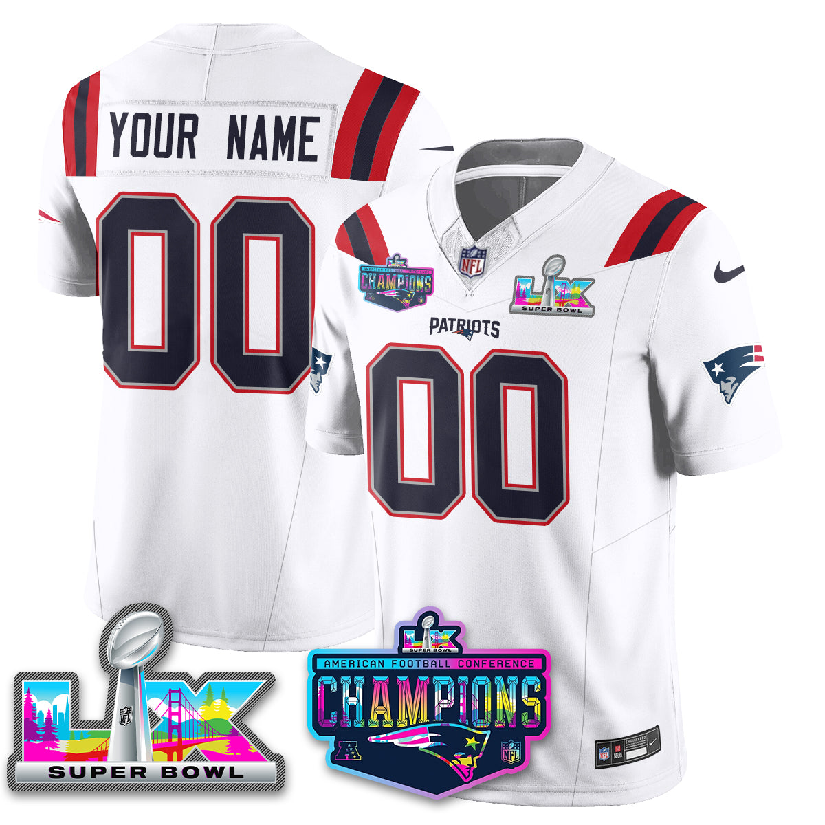 Custom NE 2025 Vapor Jersey - AFC Champions Limited Patch - All Stitchedhed (Copy)