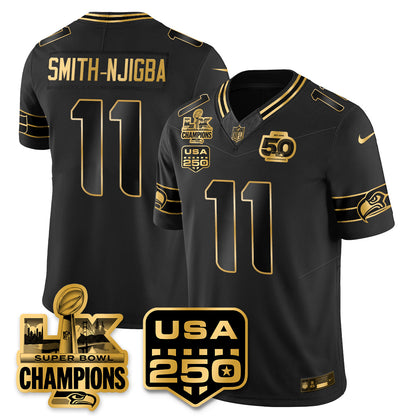 SEA Super Bowl LX - 50th Anniversary Patch Gold Vapor Limited Jersey N19 - All Stitched