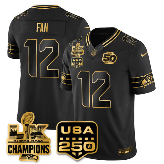 SEA Super Bowl LX - 50th Anniversary Patch Gold Vapor Limited Jersey N19 - Stitched