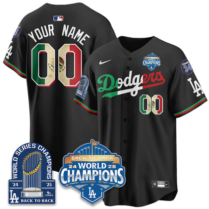 LAD Black Flag Mexico World Series Champions Jersey - 9x Champs - All Stitched